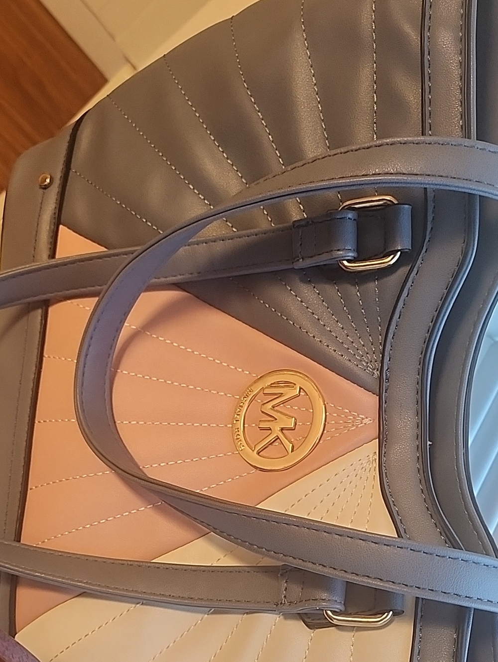Michael Kors Pink, Cream and Gray Colorblock Shoulder Tote